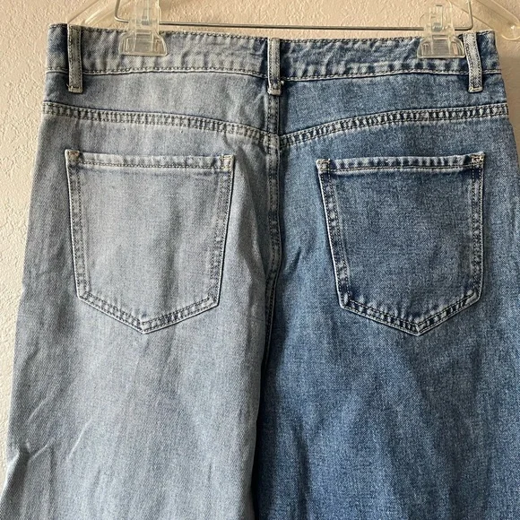 Shein, Women’s Two Tone Blue Distressed Wide Leg Jeans High Rise, Size L - Picture 6 of 7